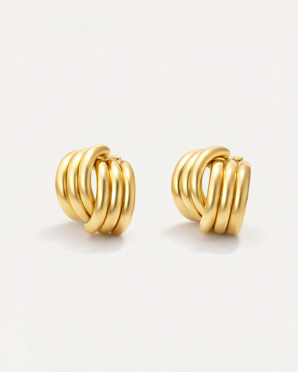 18K gold-plated semi striped stud earrings, minimalist modern women's jewelry design