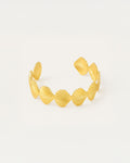 Elegant gold-plated seashell cuff bracelet with ridged fan-shaped design and open-ended style