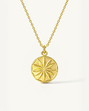 18K gold-plated star coin pendant necklace, minimalist celestial jewelry close-up