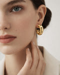18K gold-plated star hoop earrings on model, minimalist women’s jewelry Canada
