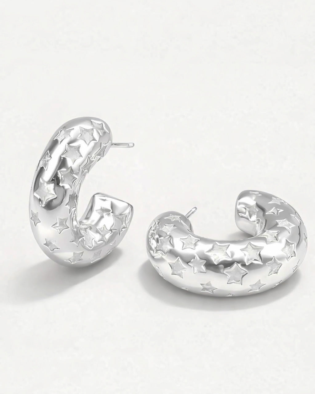 Sterling silver star cutout hoop earrings, minimalist women jewelry design