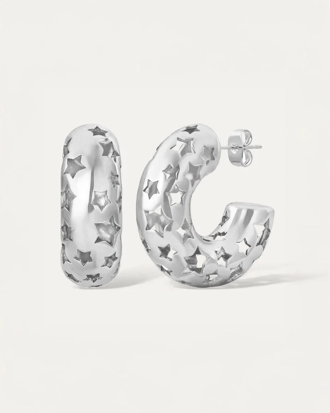 Sterling silver star cutout hoop earrings, minimalist women jewelry design