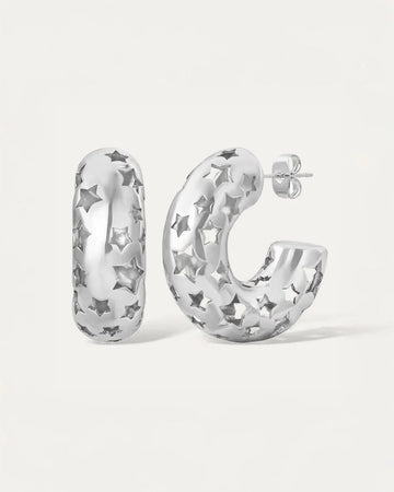 Sterling silver star cutout hoop earrings, minimalist women jewelry design