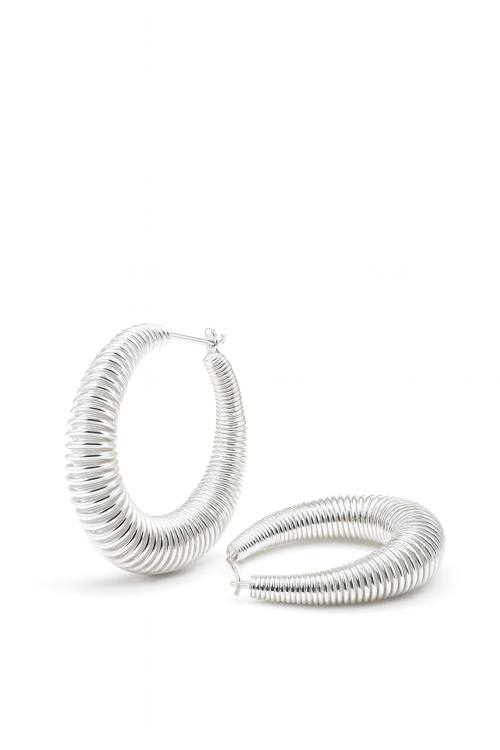 Silver spiral hoop earrings with bold twisted wire design