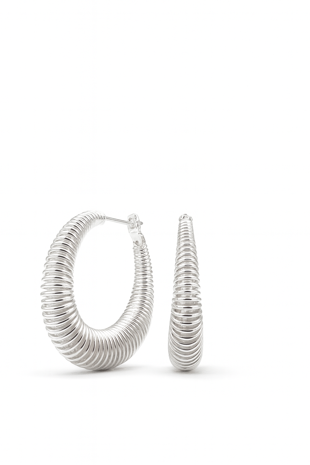 Silver spiral hoop earrings with bold twisted wire design