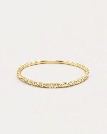 18K gold-plated crystal bangle bracelet front view, elegant minimalist jewelry design