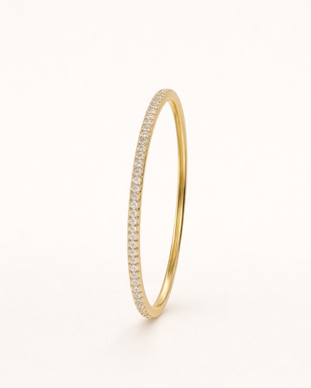 18K gold-plated crystal bangle bracelet side view, elegant minimalist jewelry