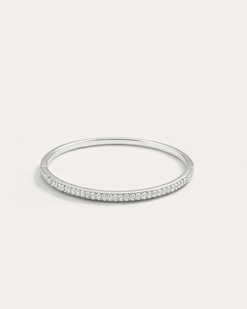 Silver-plated crystal bangle bracelet front view, elegant minimalist jewelry design