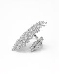 Marquise CZ silver plated adjustable ring with cascading stones, angled front view