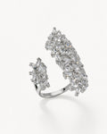 Marquise CZ silver plated adjustable ring with cascading stones, left front view