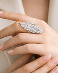 Marquise CZ silver ring with clustered stones, worn on hand elegant side view detail