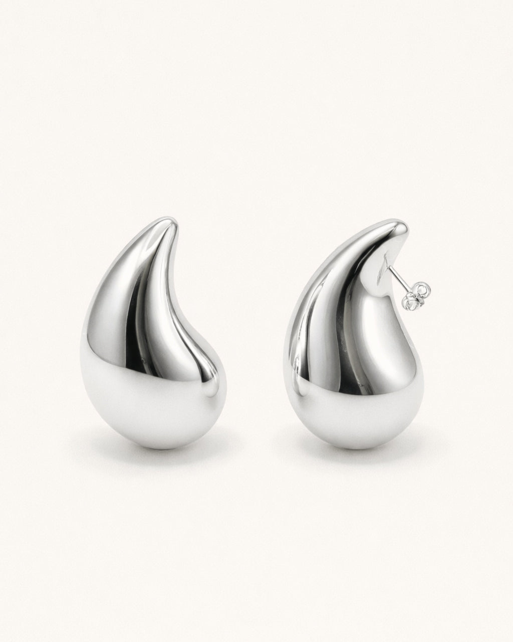 Silver-plated teardrop drop earrings front view, modern minimalist jewelry
