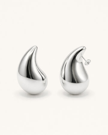 Silver-plated teardrop drop earrings front view, modern minimalist jewelry