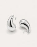 Silver-plated teardrop stud earrings top view, sculptural minimalist jewelry design