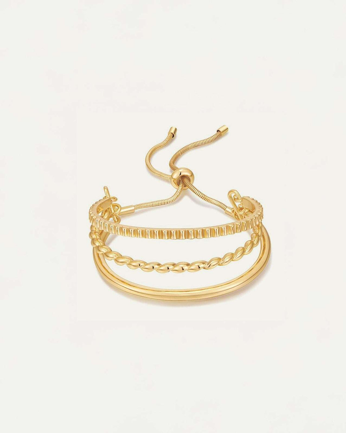 Adjustable gold bracelet with three layered textured bands – Jadejuri