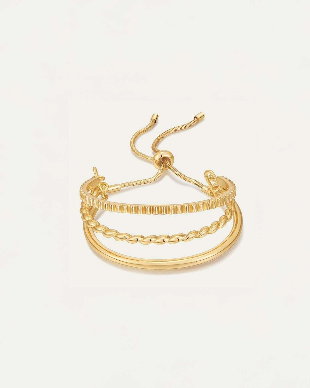 Adjustable gold bracelet with three layered textured bands – Jadejuri