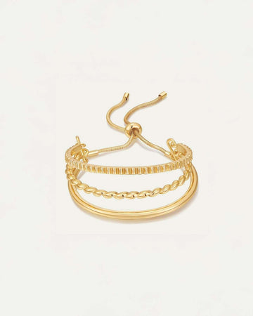 Adjustable gold bracelet with three layered textured bands – Jadejuri