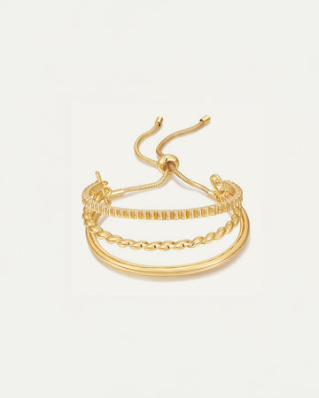 Adjustable gold bracelet with three layered textured bands – Jadejuri