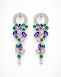 Multicolor zircon drop earrings with floral design, crystal halo and elegant dangle style