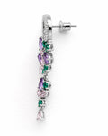 Side view multicolor zircon drop earrings with floral cluster and crystal halo design