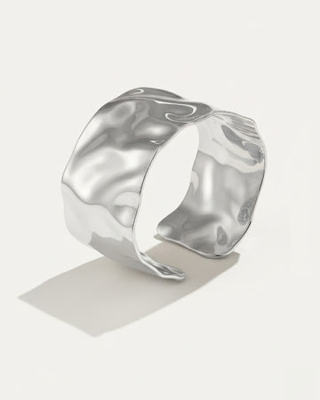 Silver-plated hammered wave cuff bracelet, modern minimalist statement jewelry