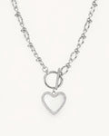 Silver-plated white heart toggle choker necklace, minimalist modern jewelry style