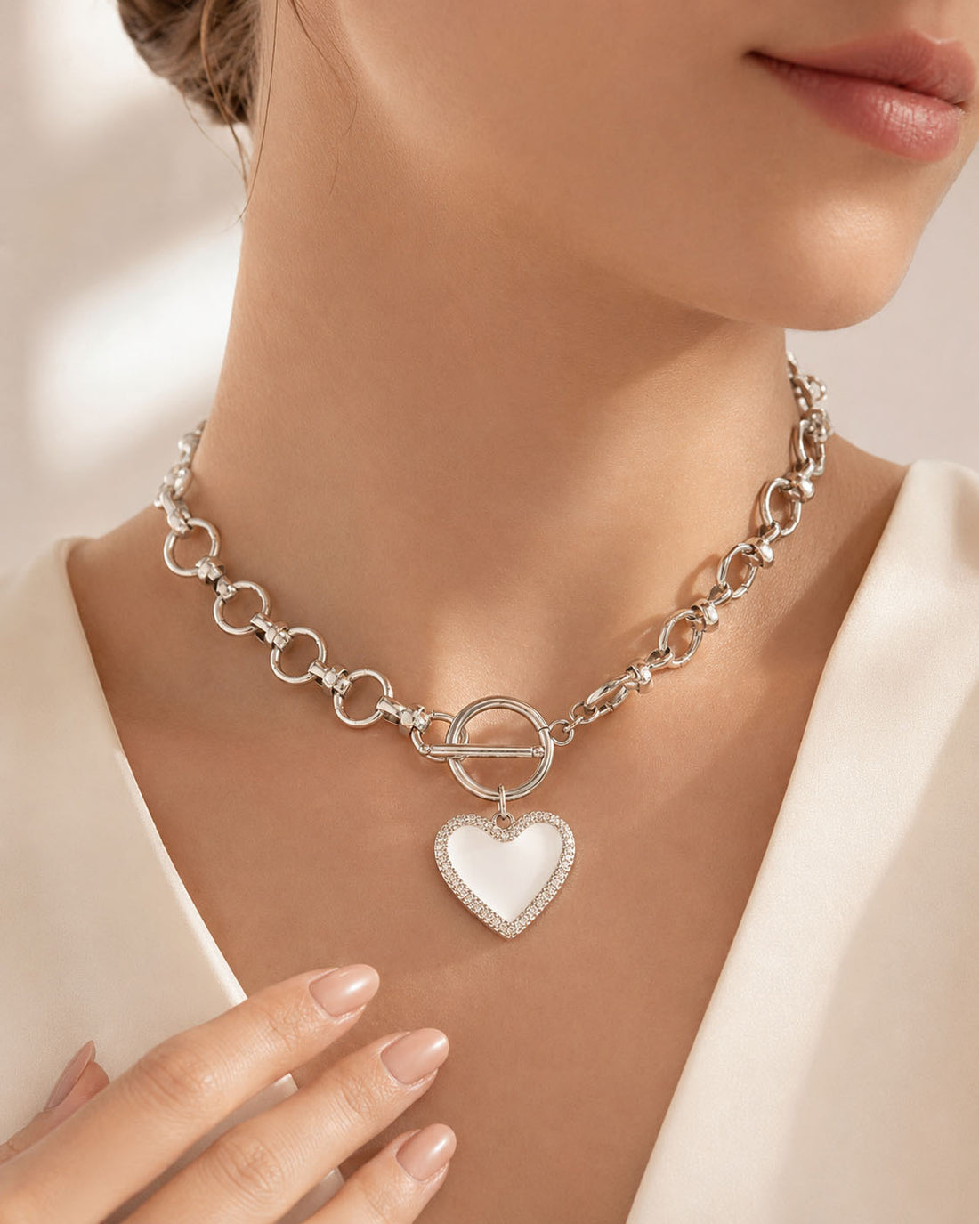 White Heart Toggle Choker