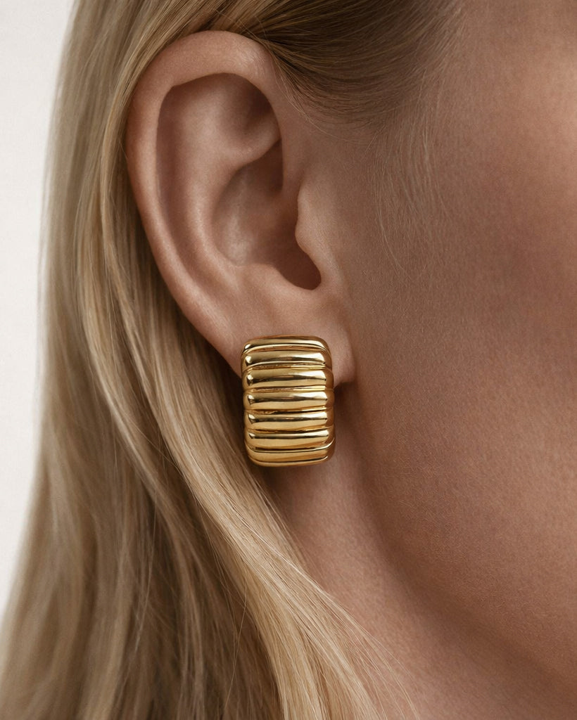 Layered gold stud earrings 18K gold plated sterling silver minimalist women's jewelry style look