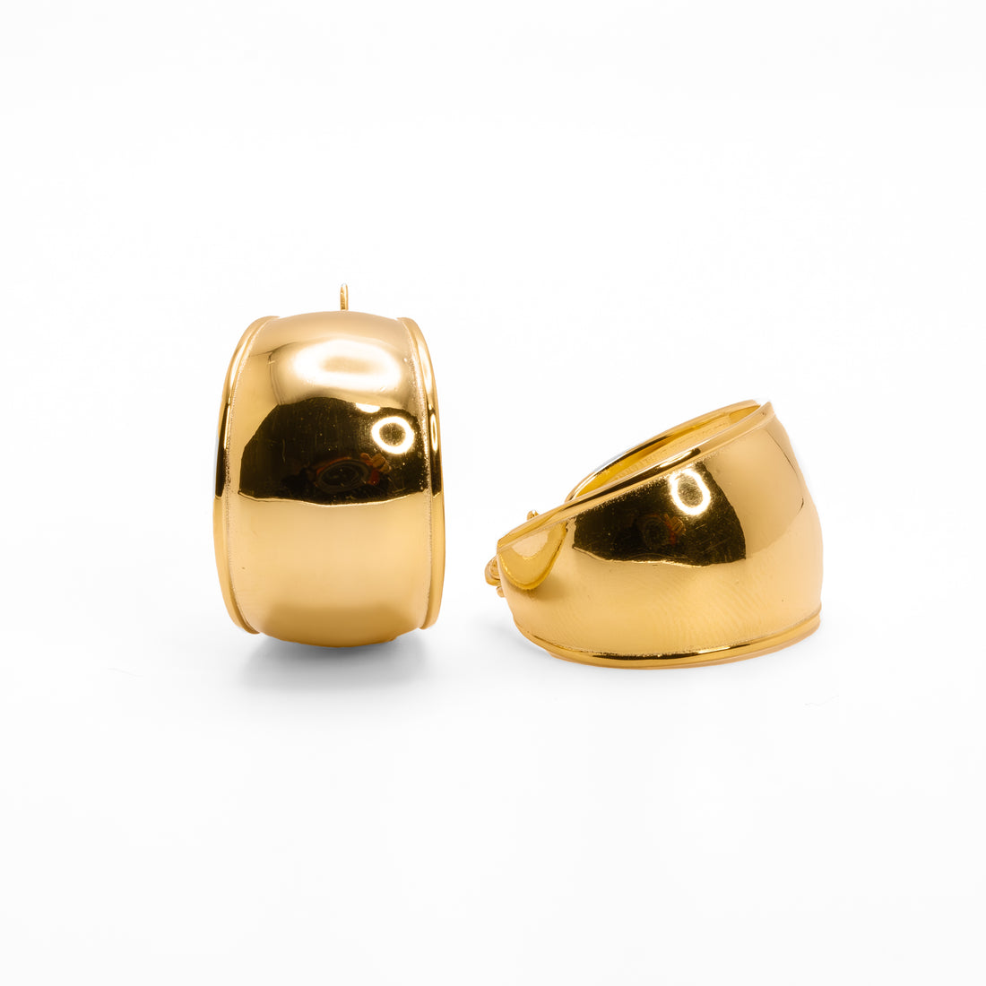 Wide gold-plated chunky hoop earrings with smooth high-polish finish and curved design