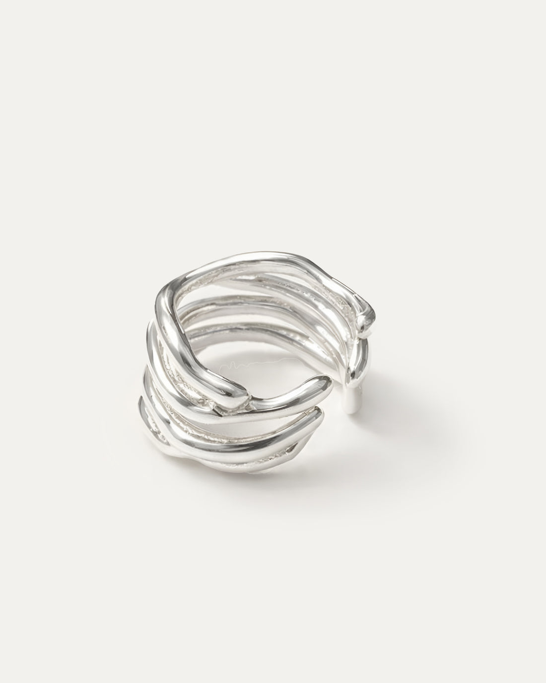 Silver-plated organic wrap ring with fluid curves, minimalist statement jewelry