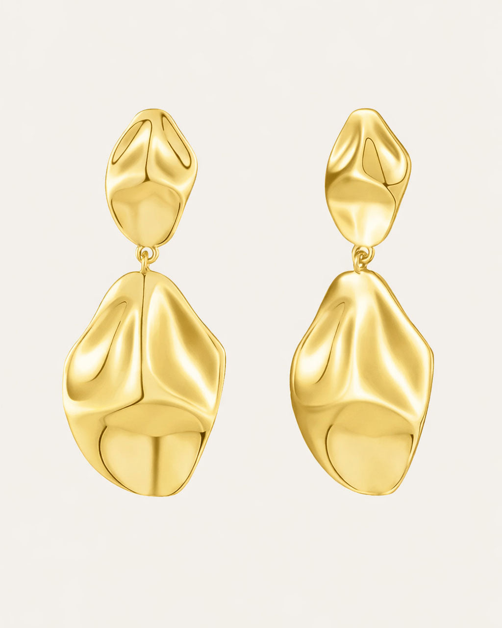 Abstract gold-plated dangle drop earrings with organic sculptural design
