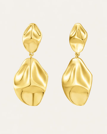 Abstract gold-plated dangle drop earrings with organic sculptural design