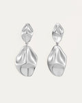 Silver dangle earrings with abstract sculptural design and fluid shape