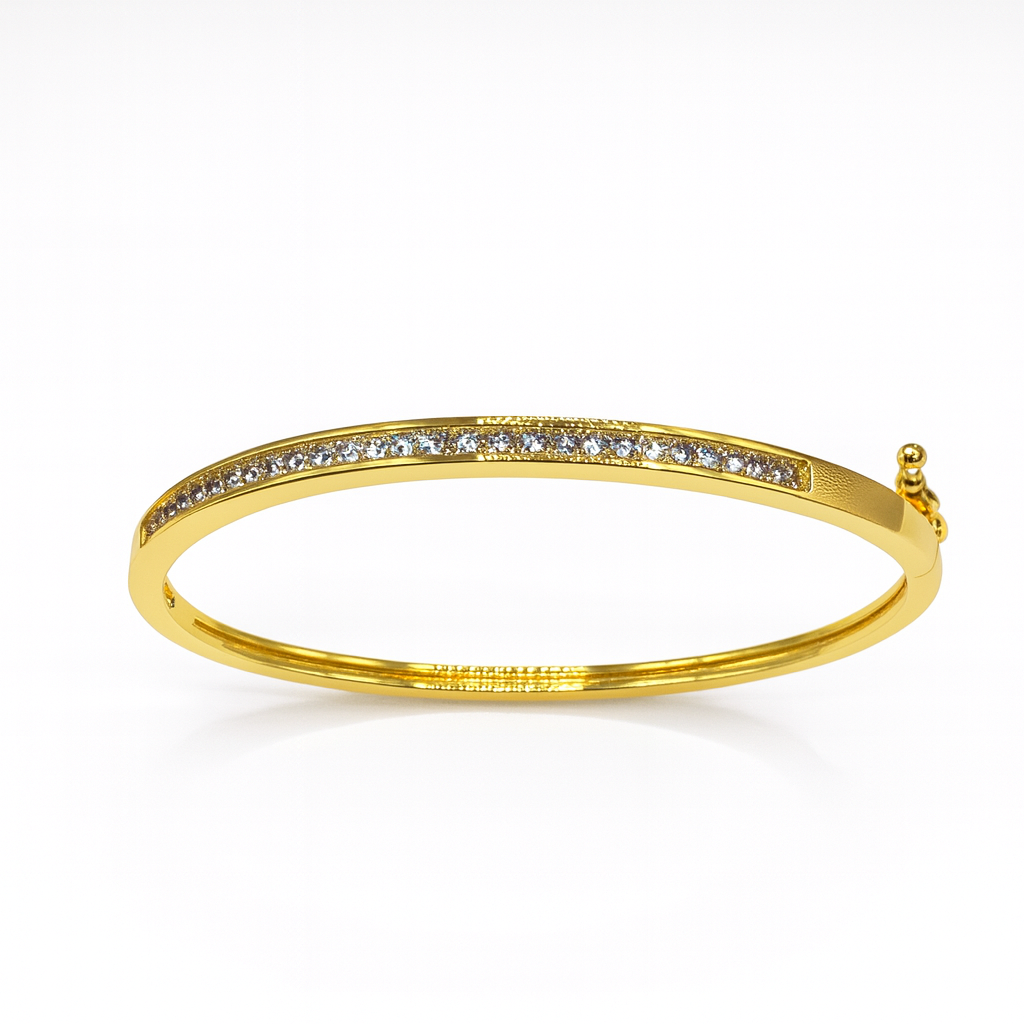 Aurora Pavé Bangle in 18K gold-plated brass with pavé-set cubic zirconia, elegant bracelet jewelry