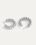 beaded hoop earrings silver plated brass on grey background