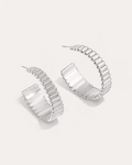 Silver ribbed hoop earrings with bold grooved texture modern design