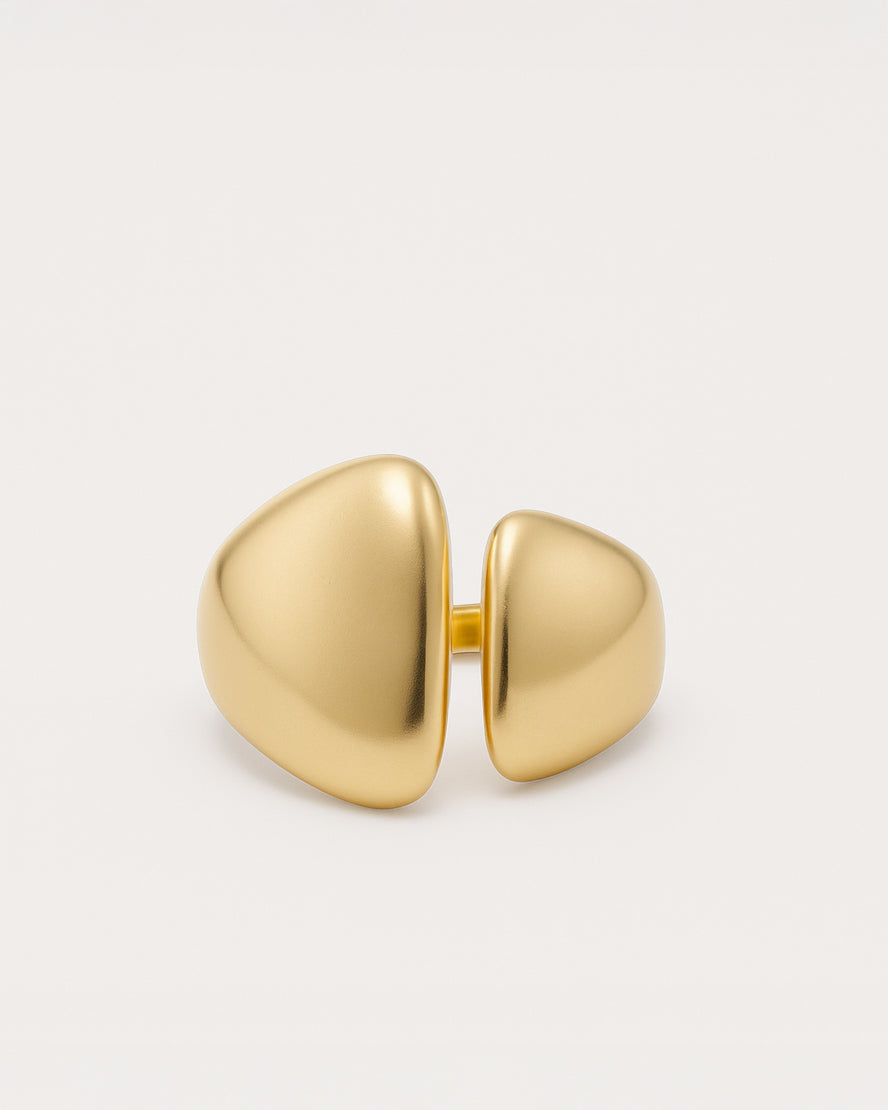 Gold open dome statement ring with high-shine finish and adjustable open front