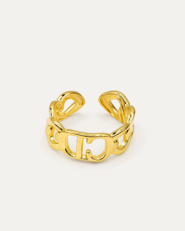18K gold-plated brass chain-link statement ring on white background