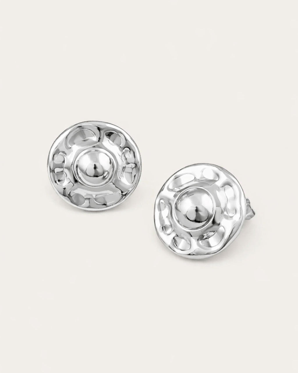 Silver dome stud earrings with textured surface minimalist jewelry design
