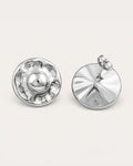 Silver dome stud earrings back view textured minimalist jewelry design 