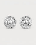 Sterling silver dome stud earrings with sculptural celestial design, Jadejuri Jewelry.