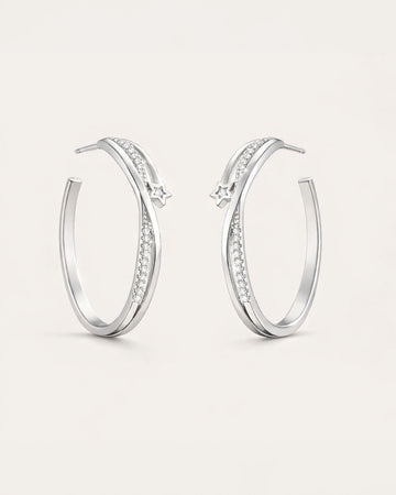 Silver star hoop earrings with crystal detail minimalist modern jewelry