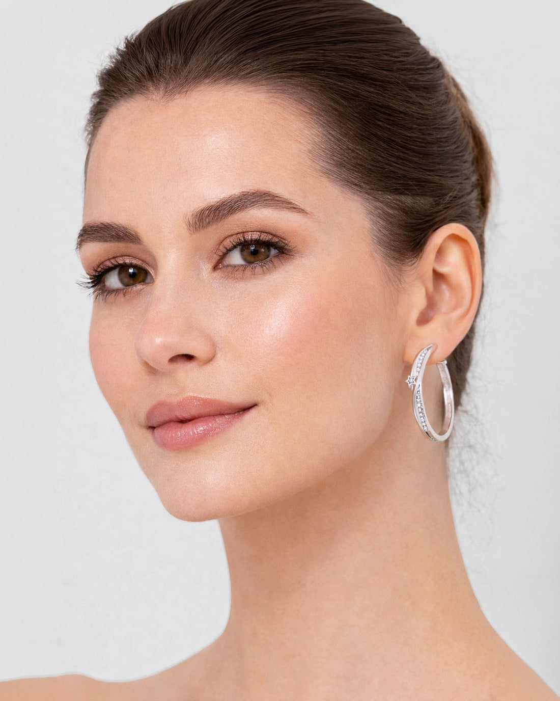 Silver star hoop earrings with crystal detail minimalist modern jewelry