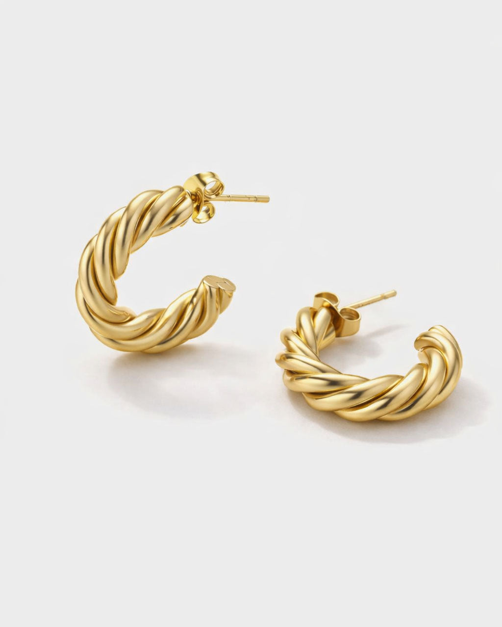 Gold rope hoop earrings twisted design chunky gold plated minimalist pair