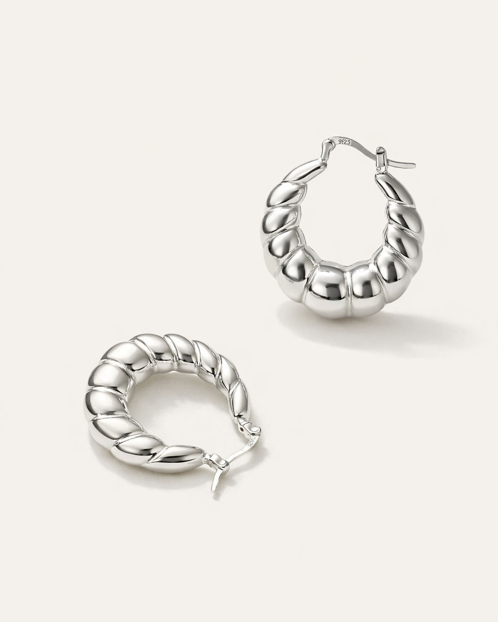 Silver chunky hoop earrings spiral design bold minimalist sterling style