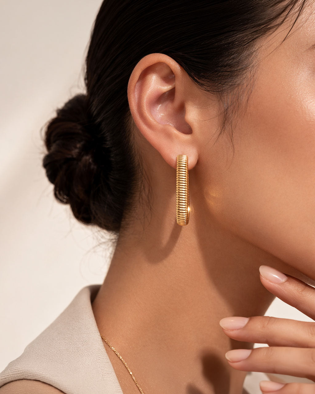 Gold rectangular hoop earrings chunky textured design minimalist jewelry pair