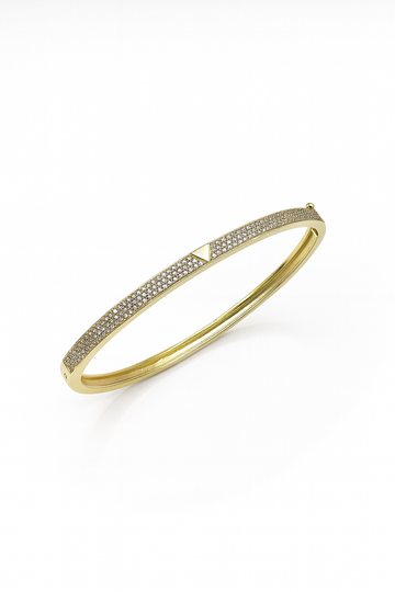 Clara Arc Bangle bracelet in 18K gold-plated brass with pavé stones and geometric arc design