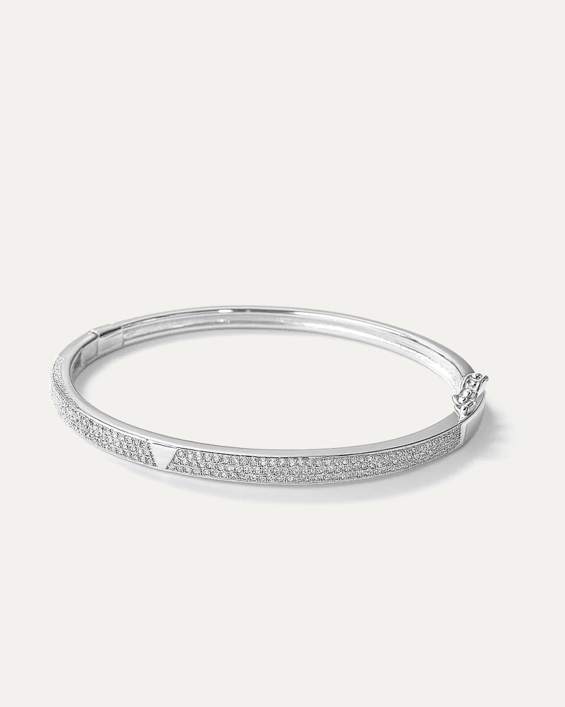 Sterling silver bangle with triangle accent and pavé stones – Clara Arc Bangle by Jadejuri
