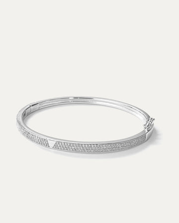 Sterling silver bangle with triangle accent and pavé stones – Clara Arc Bangle by Jadejuri