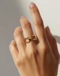 cuban gold ring on model hand